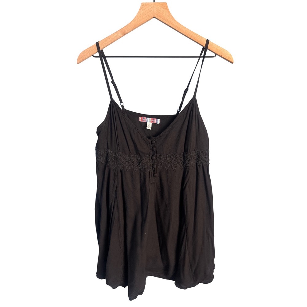 Urban Outfitters Black Crochet Lace Babydoll Cami Top Boho Coquette Black Size S